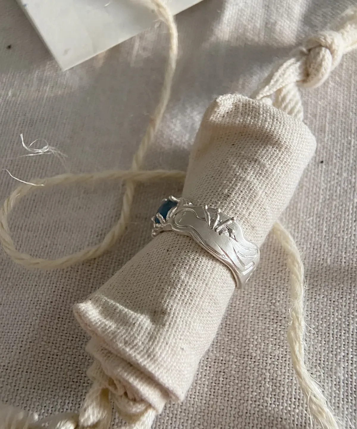 Handmade 999 Fine Silver Natural Aquamarine Ring 10 Handmade 999 Fine Silver Natural Aquamarine Ring 10