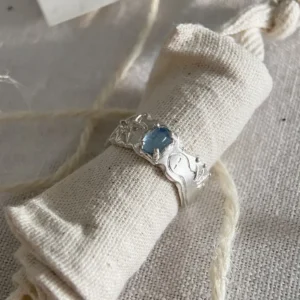 Handmade 999 Fine Silver Natural Aquamarine Ring 11