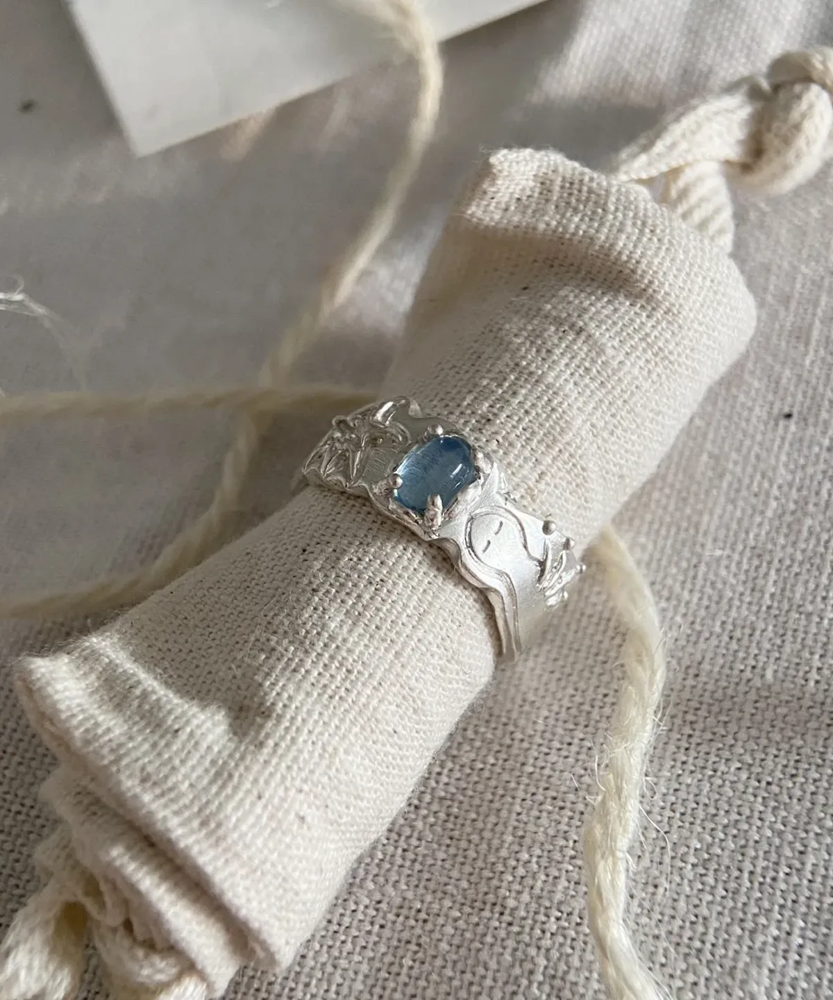 Handmade 999 Fine Silver Natural Aquamarine Ring 11