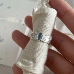 Handmade 999 Fine Silver Natural Aquamarine Ring 12