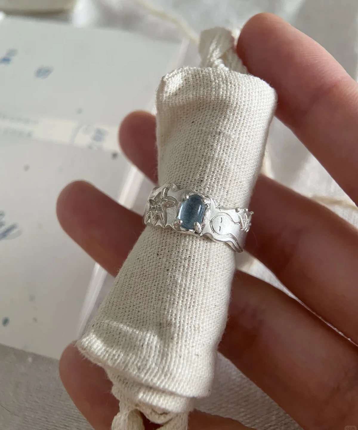 Handmade 999 Fine Silver Natural Aquamarine Ring 12 Handmade 999 Fine Silver Natural Aquamarine Ring 12