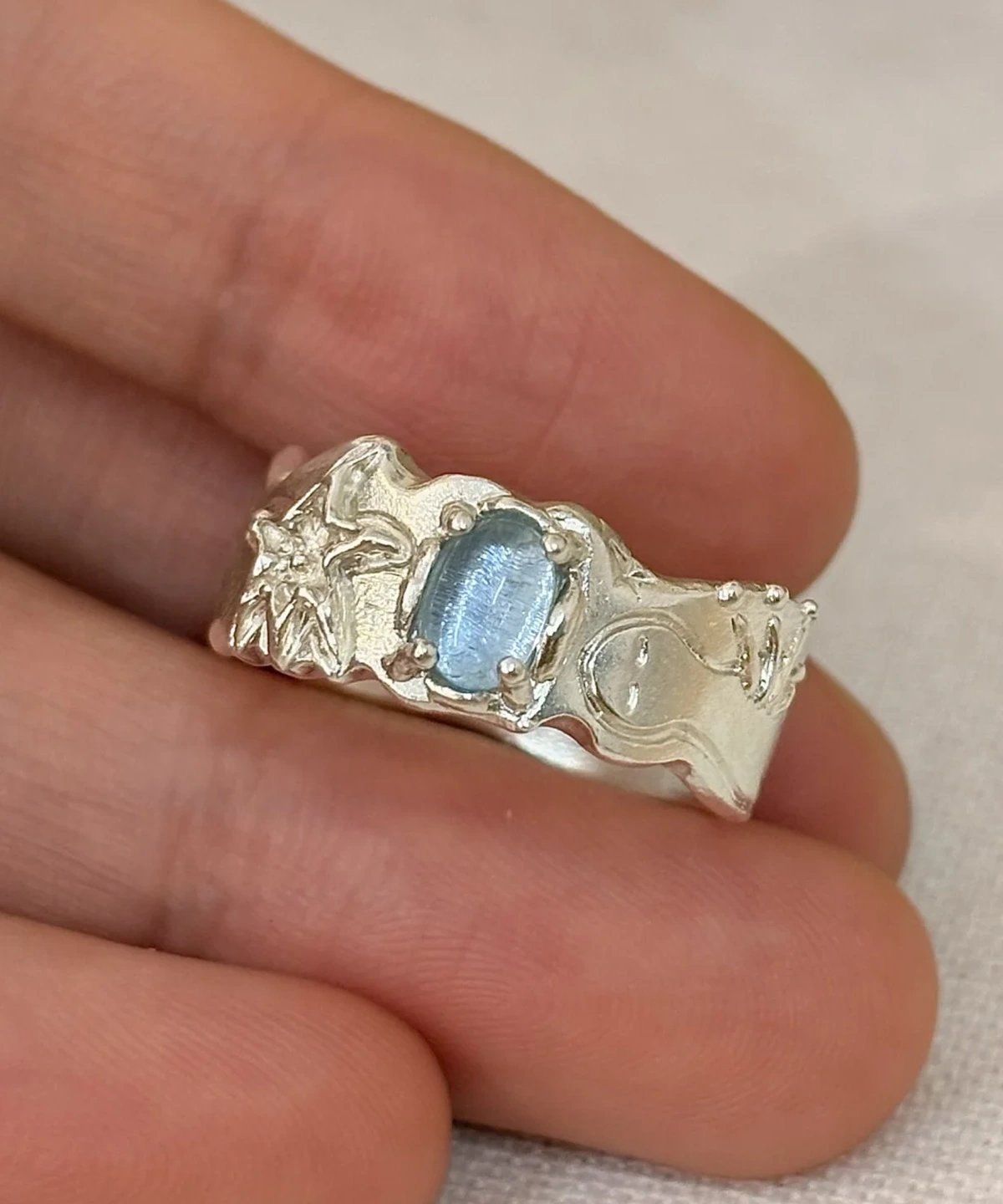 Handmade 999 Fine Silver Natural Aquamarine Ring 13 Handmade 999 Fine Silver Natural Aquamarine Ring 13