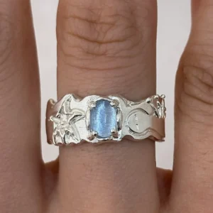 Handmade 999 Fine Silver Natural Aquamarine Ring 14