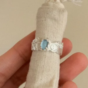 Handmade 999 Fine Silver Natural Aquamarine Ring 15 Handmade 999 Fine Silver Natural Aquamarine Ring 15