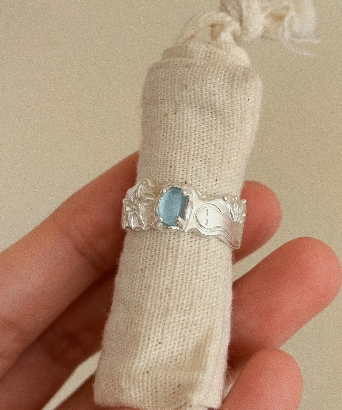 Handmade 999 Fine Silver Natural Aquamarine Ring 15 Handmade 999 Fine Silver Natural Aquamarine Ring 15