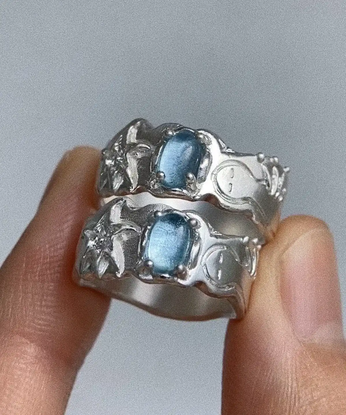 Handmade 999 Fine Silver Natural Aquamarine Ring 16 Handmade 999 Fine Silver Natural Aquamarine Ring 16