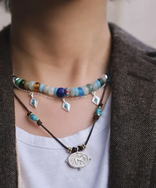Horse Necklace Sterling Silver Turquoise Boho Leather Layered Necklace 01