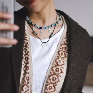 Horse Necklace Sterling Silver Turquoise Boho Leather Layered Necklace 02