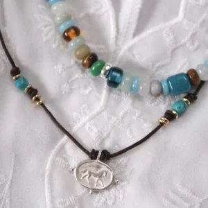 Horse Necklace Sterling Silver Turquoise Boho Leather Layered Necklace 03