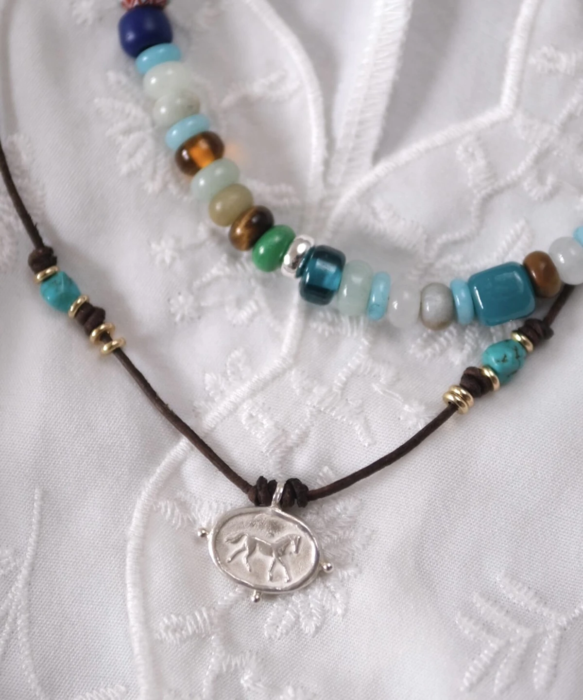 Horse Necklace Sterling Silver Turquoise Boho Leather Layered Necklace 03 Horse Necklace Sterling Silver Turquoise Boho Leather Layered Necklace 03