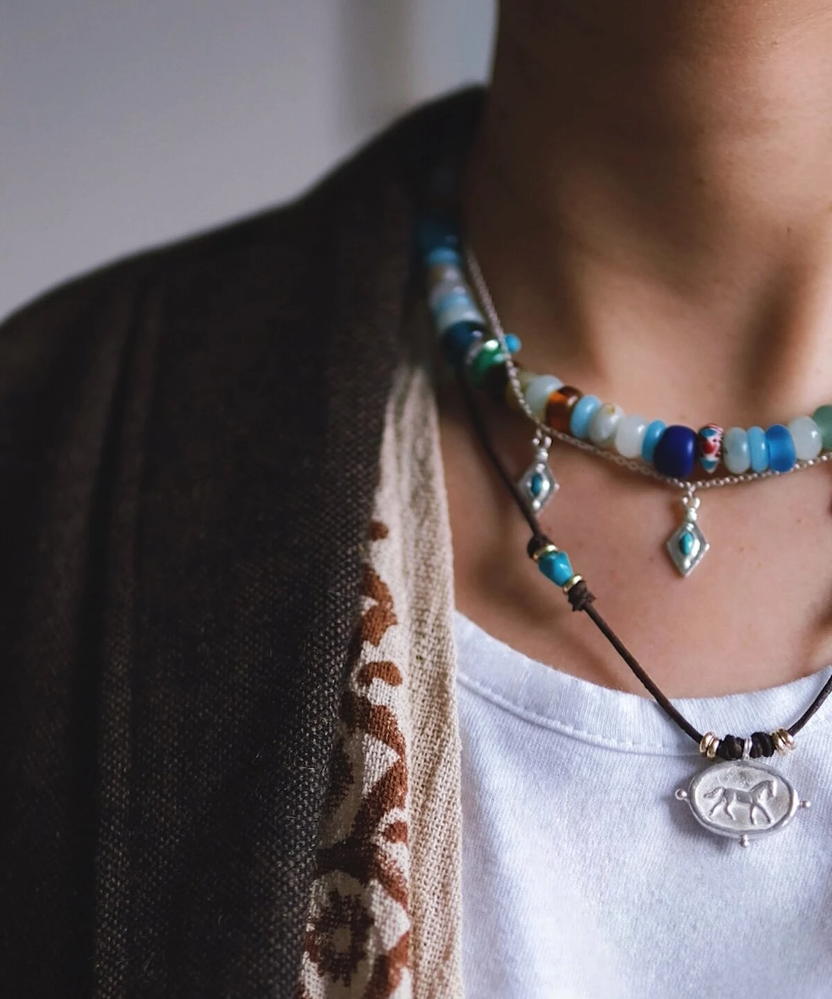 Horse Necklace Sterling Silver Turquoise Boho Leather Layered Necklace 04 Horse Necklace Sterling Silver Turquoise Boho Leather Layered Necklace 04