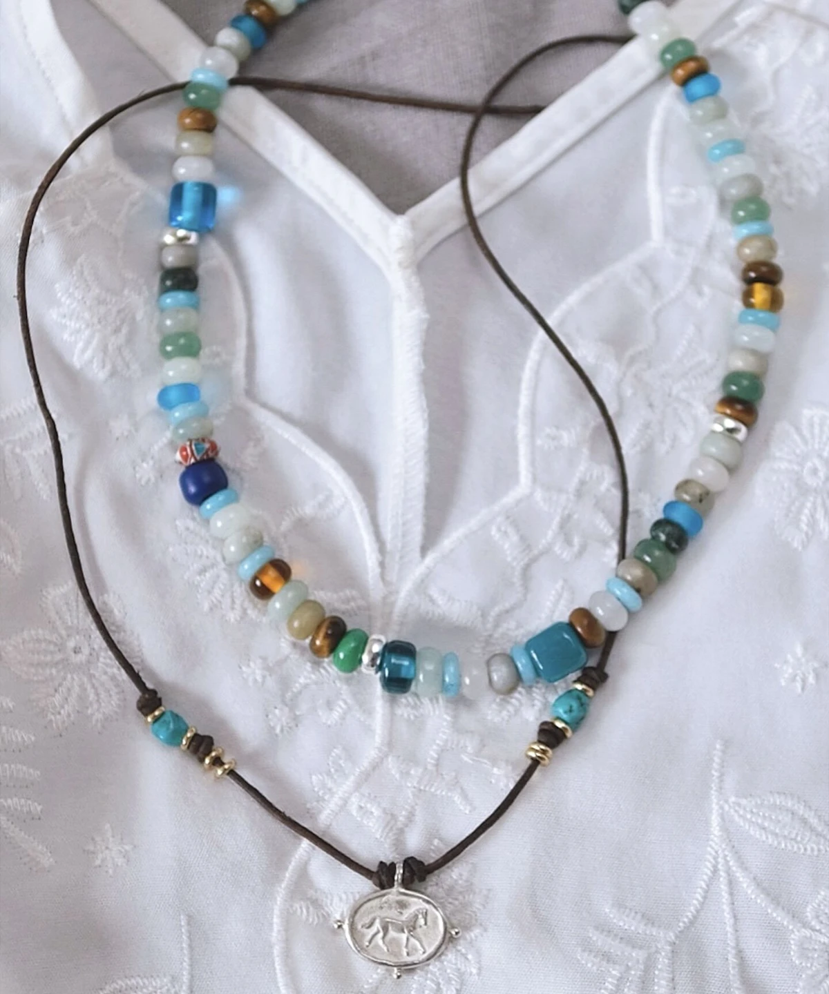 Horse Necklace Sterling Silver Turquoise Boho Leather Layered Necklace 05 Horse Necklace Sterling Silver Turquoise Boho Leather Layered Necklace 05