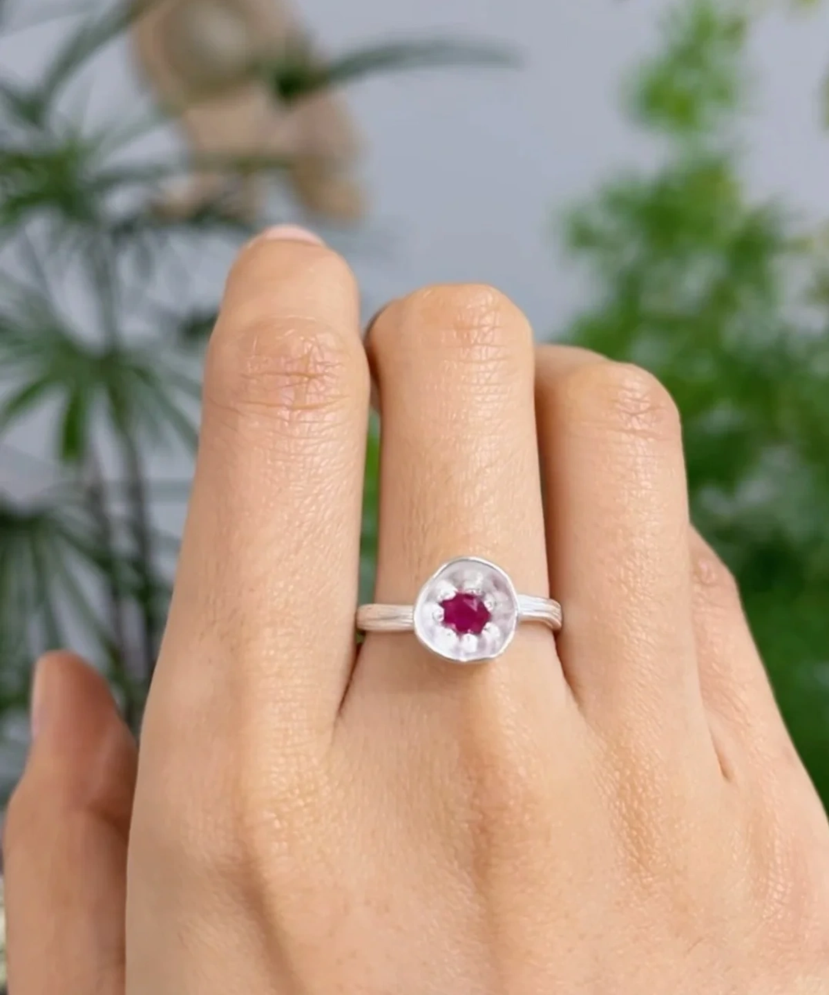Poppy-Inspired Ruby Ring in S925 Sterling Silver 12 Poppy-Inspired Ruby Ring in S925 Sterling Silver 12