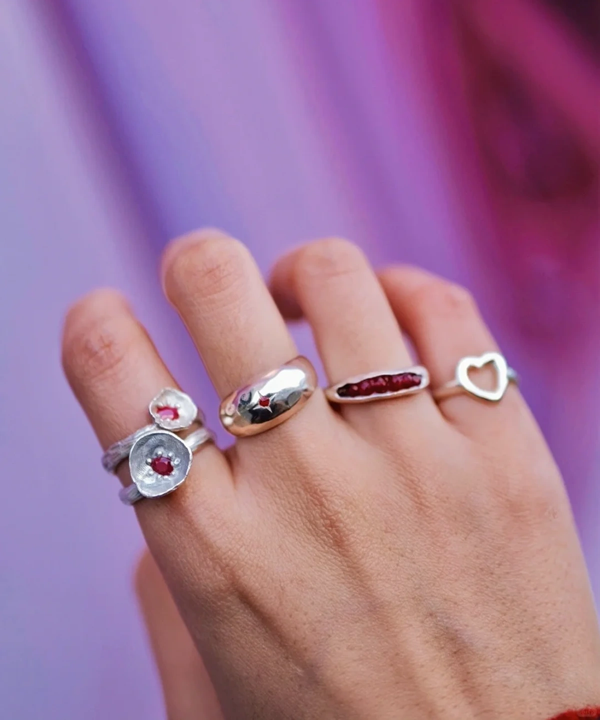 Poppy-Inspired Ruby Ring in S925 Sterling Silver 17 Poppy-Inspired Ruby Ring in S925 Sterling Silver 17