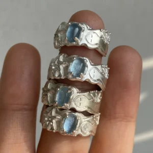 Handmade 999 Fine Silver Natural Aquamarine Ring 17 Handmade 999 Fine Silver Natural Aquamarine Ring 17
