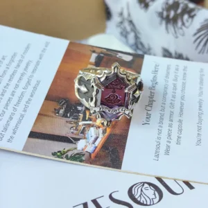 Close-up of the Vongola Cloud Ring, a handmade sterling silver replica from Katekyo Hitman Reborn! with purple gemstone and cloud symbol.