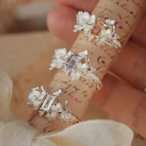 Orchid Inspired Unique Gemstone Ring in S925 Sterling Silver 07