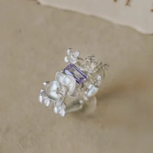Orchid Inspired Unique Gemstone Ring in S925 Sterling Silver 11