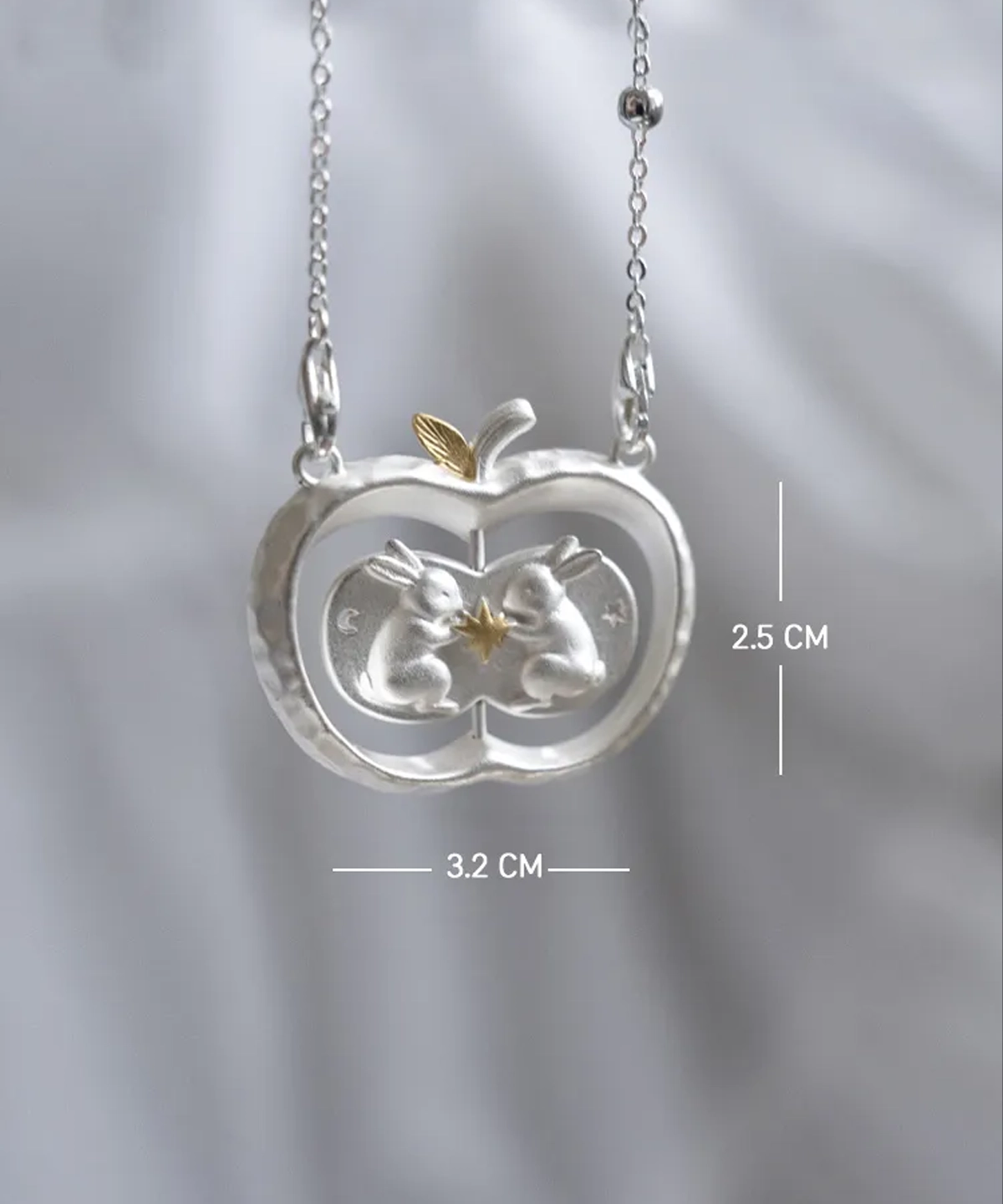 Rabbits Apple Necklace | Rotating Pendant | Lazesoul | Silver