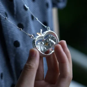 Rabbits Apple Necklace Rotating Pendant 06