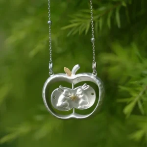 Rabbits Apple Necklace Rotating Pendant 12