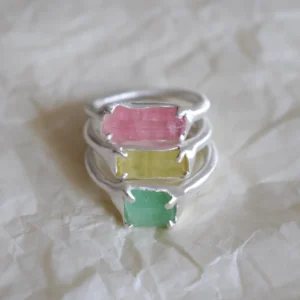 S925 Silver Natural Tourmaline Custom Couple Rings 01