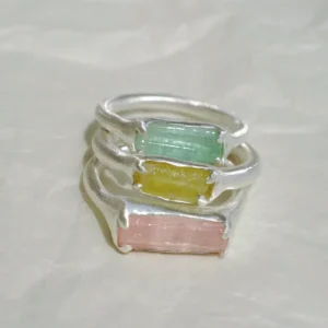 S925 Silver Natural Tourmaline Custom Couple Rings 02