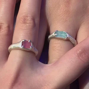 S925 Silver Natural Tourmaline Custom Couple Rings 05
