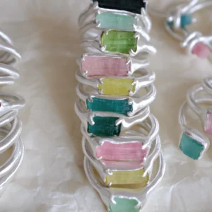 S925 Silver Natural Tourmaline Custom Couple Rings 06