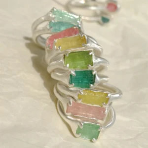 S925 Silver Natural Tourmaline Custom Couple Rings 07
