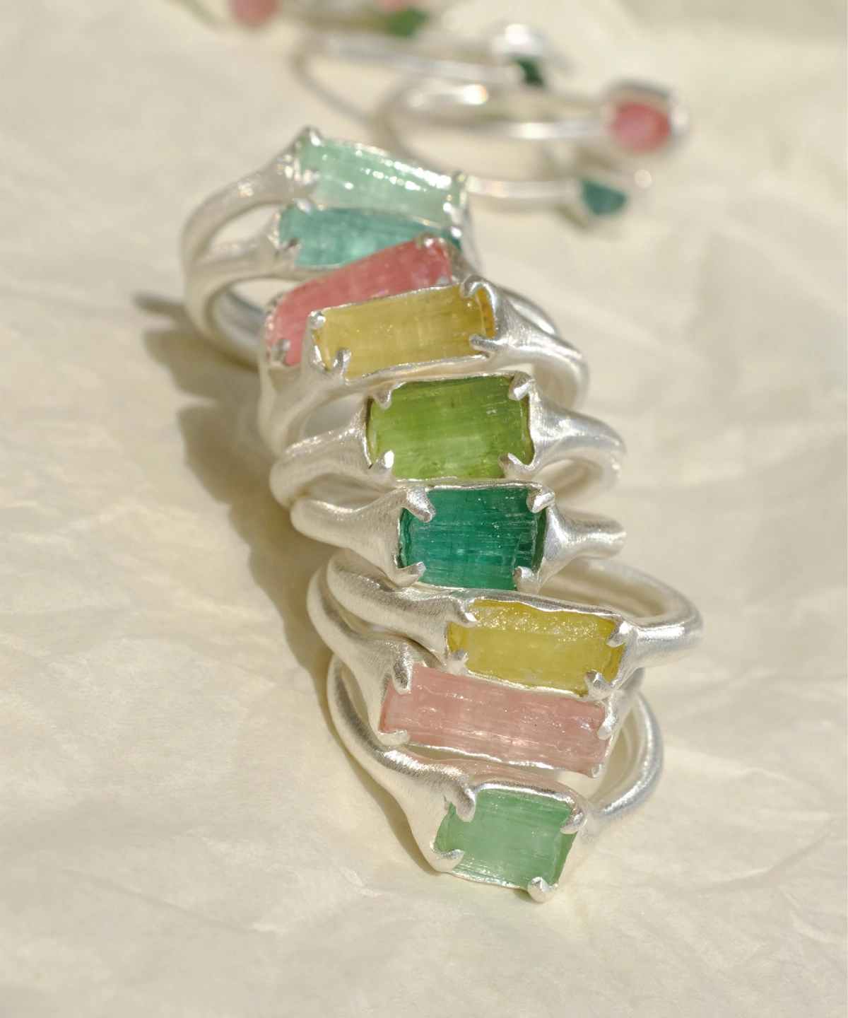 S925 Silver Natural Tourmaline Custom Couple Rings 07
