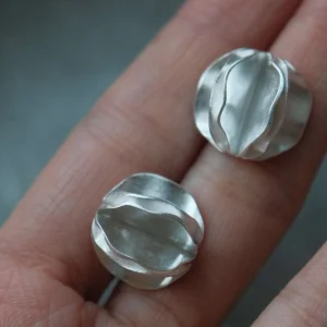 Sterling Silver Stud Earrings – Size Reference in Hand sterling silver stud earrings held in hand showing size, .925 silver handmade