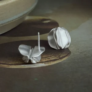 Sterling Silver Stud Earrings – Front and Back Detail View sterling silver stud earring showing front and back butterfly closure, handmade .925 silver