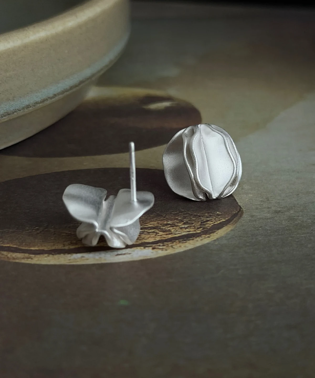 Sterling Silver Stud Earrings – Front and Back Detail View sterling silver stud earring showing front and back butterfly closure, handmade .925 silver