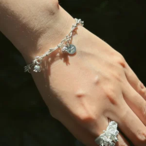 Lily of the Valley Ring Styled with Bracelet – Handmade Silver Set silver lily of the valley ring worn with matching bracelet, handmade silver jewelry set