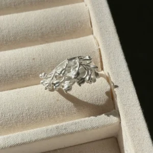 sterling silver lily of the valley ring in display box, sculptural floral silver ring