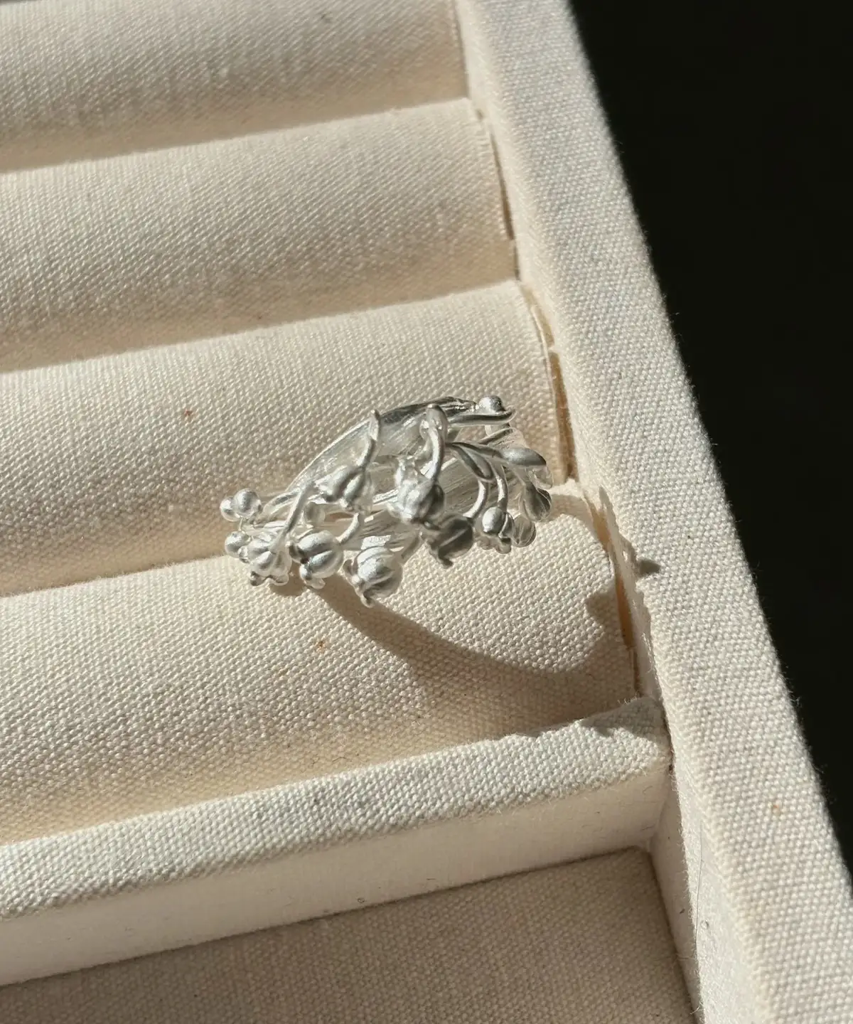 May Birth Flower Ring Handmade Sterling Silver Lily of the Valley 07 sterling silver lily of the valley ring in display box, sculptural floral silver ring