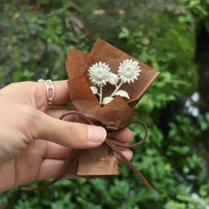 two silver sunflower stems in kraft paper bouquet, sterling silver flower gift for her