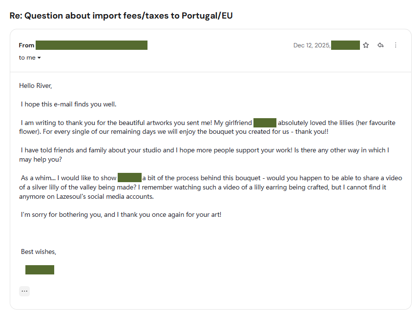 Reviews 10 A bouquet of lily of the valley and a ring Customer Email DM