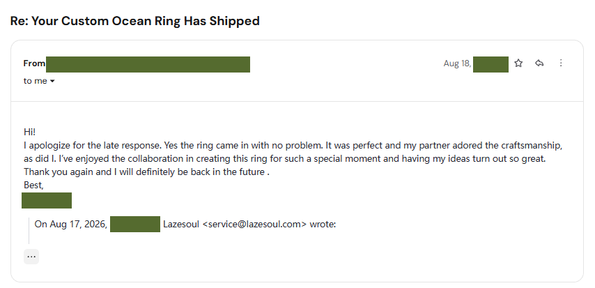 Reviews 2 Custom Aquamarine and Citrine Ring Customer Email DM