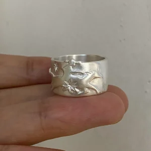 Handcrafted 999 silver Cowboy Horse Ring with carved horse and star details