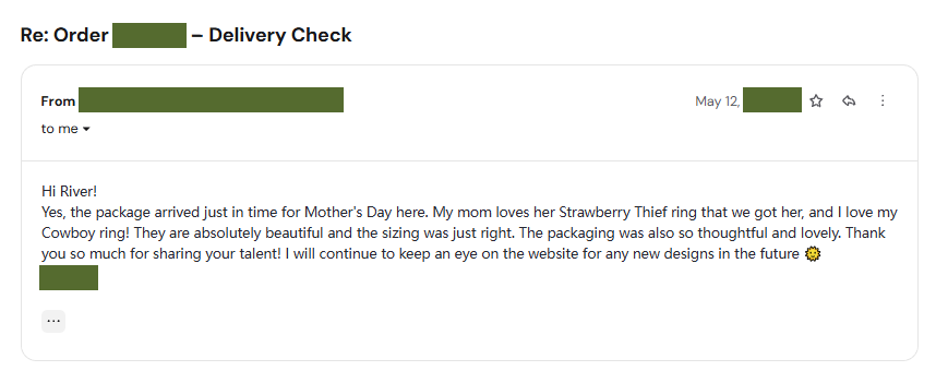 Reviews 7 Strawberry Horse Ring Customer Email DM