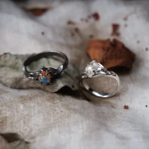 Two handmade natural opal Six Eyes Rings in polished and oxidized S925 sterling silver