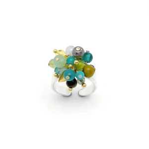 nripe Green Blackcurrant gemstone cluster ring on white background