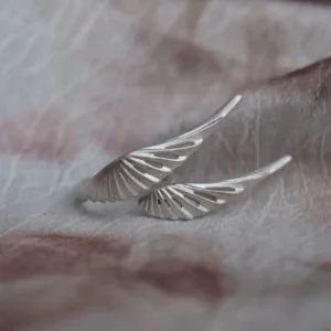 Sterling silver wing ring with two open feather forms in a matte finish