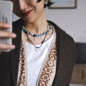 Amazonite necklace worn in a relaxed layered look