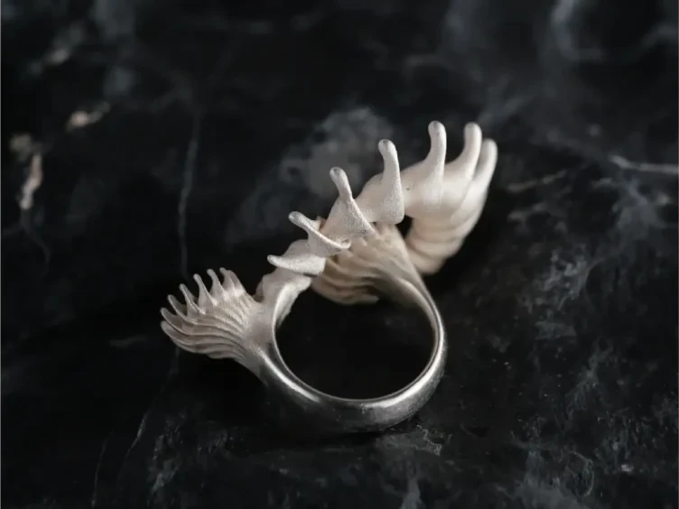 Twin Spiral Ring — Before Cleaning, Reverse Reverse view of the twin spiral silver ring before cleaning